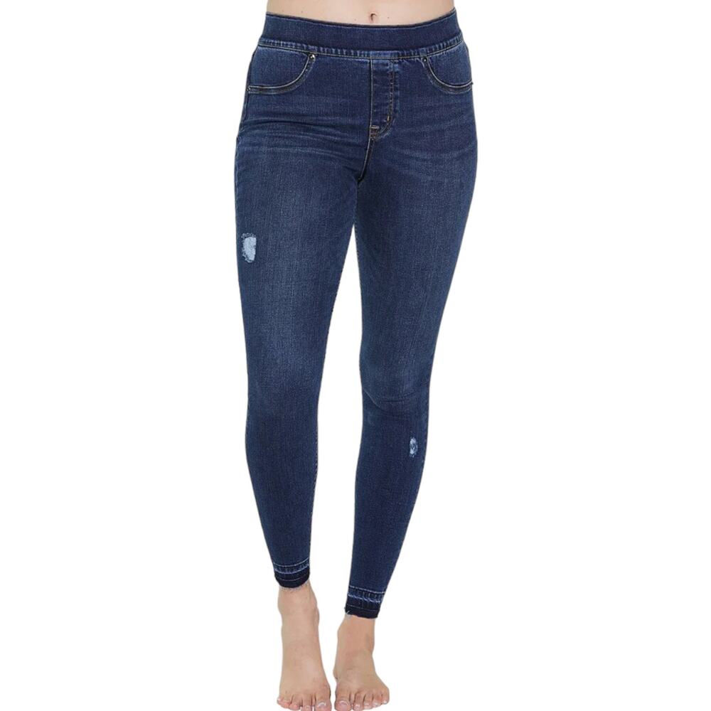 Spanx Denim Jeggings Womens Medium Blue Distressed High Rise Elastic Waist Jeans